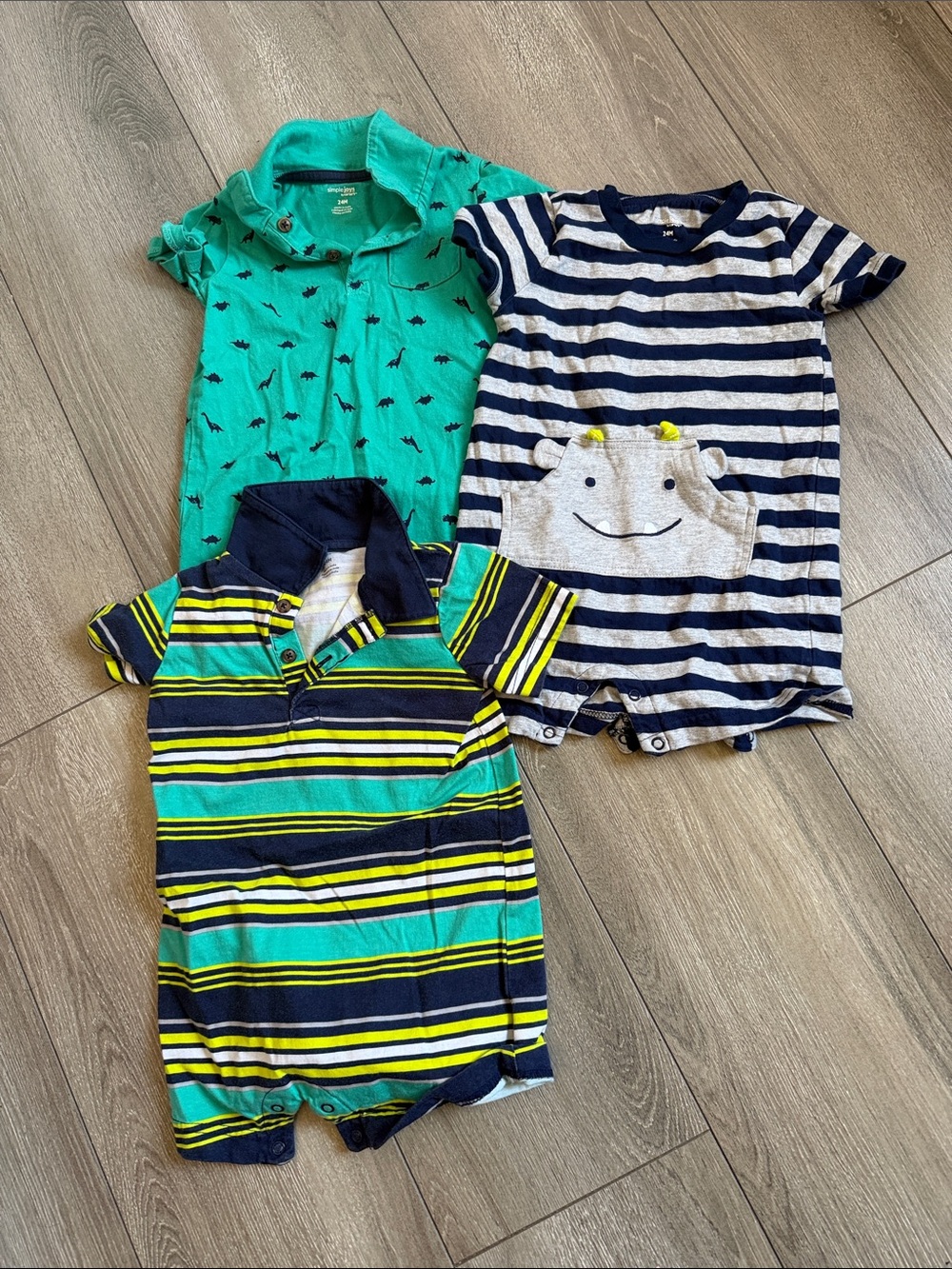 Striped Polo Romper - Green & Navy Toddler Shirt 3 rompers
